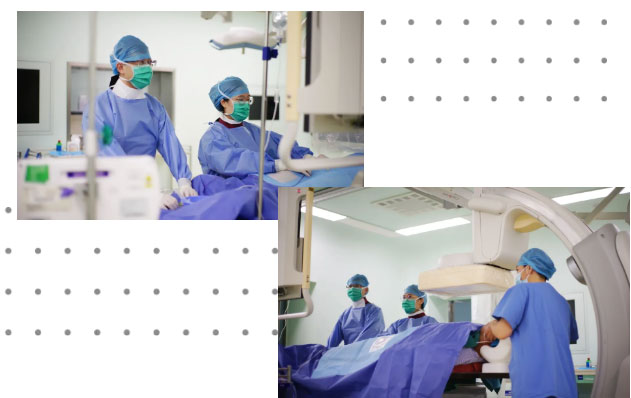 2月18日初七周林华(左二)、李喆医生(左一)为病患做血管造影